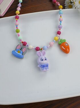 儿童卡通疯狂动物城玩偶项链多巴胺彩色串珠毛衣项链兔子警官饰品