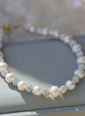 珍珠水钻手链天然淡水珍珠手链女2022年新款简约水钻手环女百搭通