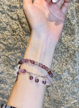 天然水晶手链紫幽灵紫水晶黄塔晶手串女新中式手串小众款