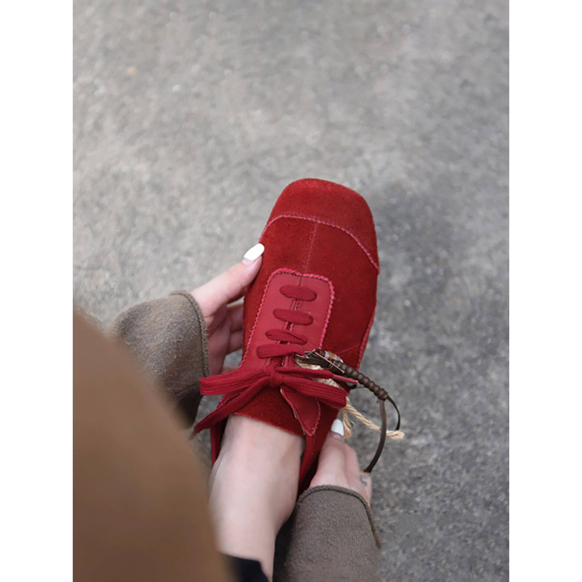 复古圆方头新款平底时尚系带阿甘运动休闲百搭新年红色鞋子德训鞋,淘宝优惠券,粉丝福利购,淘宝优惠卷