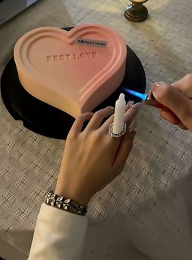 超出片的生日蜡烛戒指椭圆合金戒指底托diy女生拍照道具饰品配件