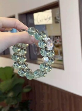 2025新款天然水晶手串翠绿泡泡手链深色苹果绿萤石送闺蜜女友手饰