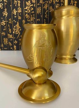 捣药罐纯铜黄铜杵子药盅擂钵臼缸研钵石臼铜盅带盖捣蒜泥器研磨器