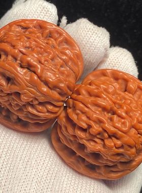 太行山野生文玩核桃打底玉化麒麟纹官帽四座楼狮子头三棱手把件