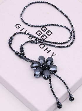 毛衣链长款新超闪长款水晶花项链毛衣链女秋冬韩版时尚流行配饰夸