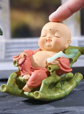 新款小弥勒躺椅摆件 中式风格茶饮室桌面摆件配饰礼物礼品装饰品