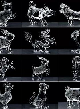 水晶十二生肖鼠牛虎兔龙蛇马羊猴鸡狗狗猪摆件工艺礼品属相装饰品