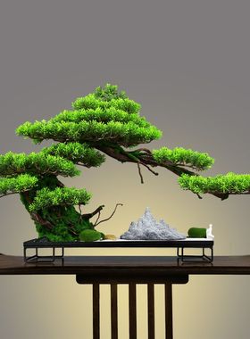 崖柏盆景仿真迎客松绿植盆景摆件造景酒店装饰仿真树玄关室内景观