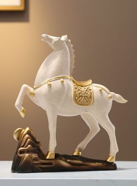 马元素礼物新中式骏马摆件客厅玄关酒柜书房桌面装饰品乔迁开业礼