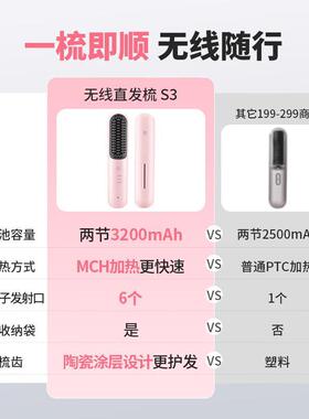 beauty无线直发梳便携S3 内扣蓬松拉直卷发棒造型梳子负离子护发