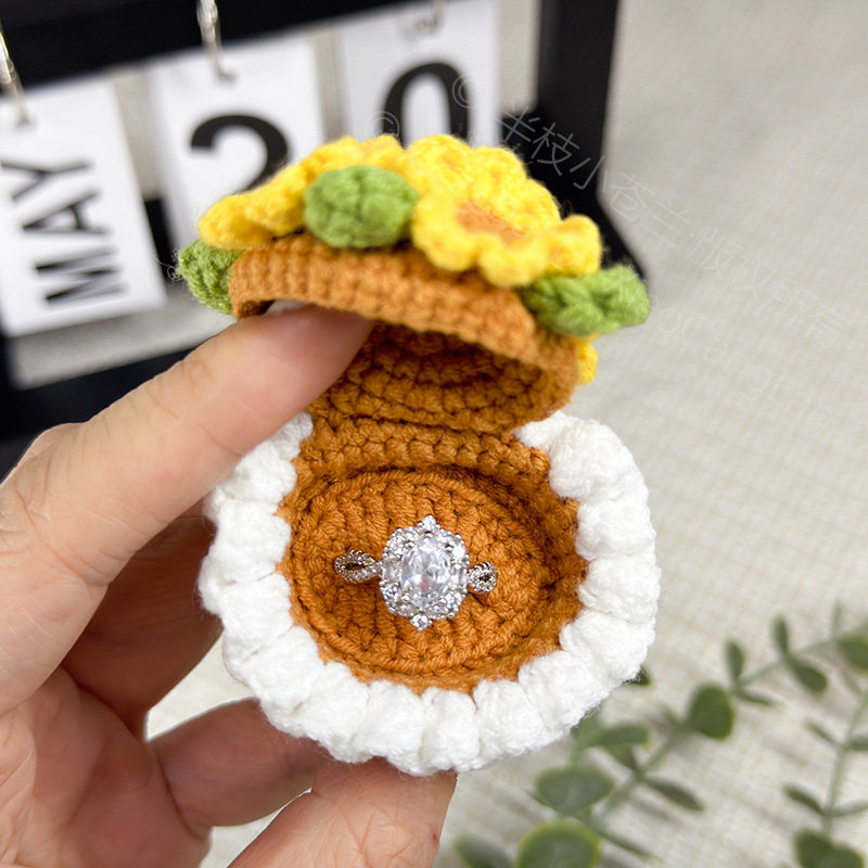 Handmade crocheted sunflower jewelry box Teacher's Day gift