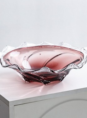 轻奢高端艺术玻璃水果盘客厅茶几餐厅样板房桌面零食盘玻璃水果盘