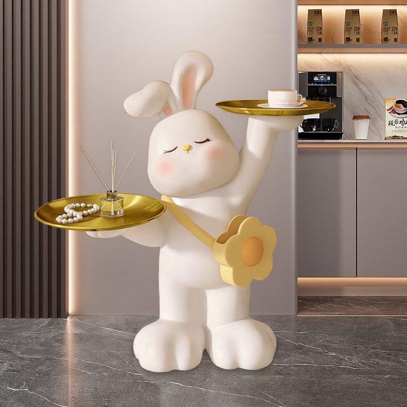 奶油风兔子客厅落地摆件大型电视柜沙发旁边装饰摆件高级乔迁礼品,淘宝优惠券,粉丝福利购,淘宝优惠卷