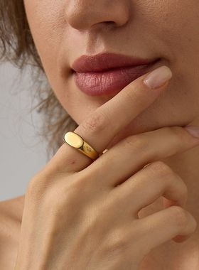 eManco钛钢不掉色真空电镀18K戒指创意高颜值手指装饰金色指环女