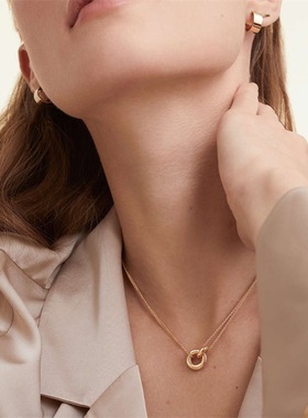 eManco双环相扣情侣锁骨链新款双色电镀项链几何圆形吊坠时尚颈链