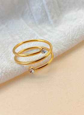 eManco日韩缠绕线圈弹簧戒指女士时髦可调节环形闪钻轻奢戒子饰品