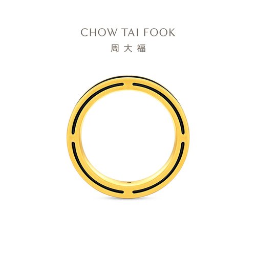 周大福酷黑鸢尾花闭口戒足金黄金戒指情侣对戒多款 - 图2