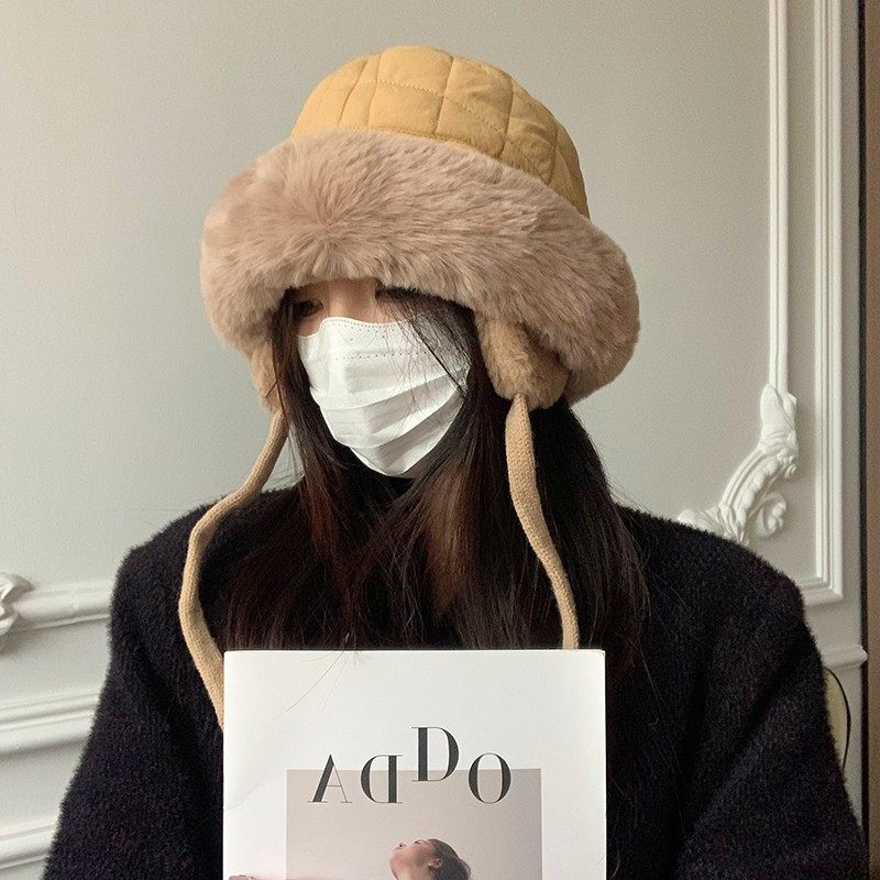 大脸护耳渔夫帽女秋冬季显脸小加绒加厚保暖毛绒盆帽骑车防风帽子,淘宝优惠券,粉丝福利购,淘宝优惠卷