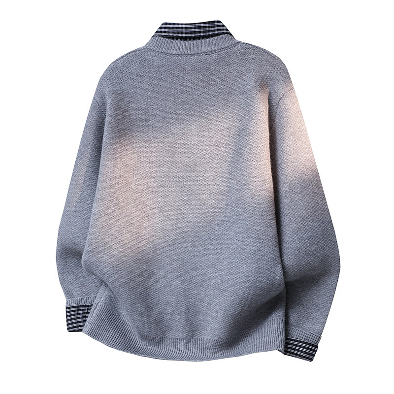 火柴棍山系复古假两件格子拼接衬衫领针织开衫男士宽松毛衣外套潮,淘宝优惠券,粉丝福利购,淘宝优惠卷