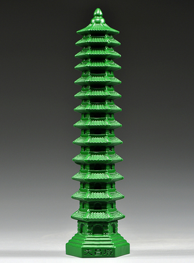 绿色木雕刻13层文昌塔摆件木头文昌塔十三层家居客厅办公室装饰品