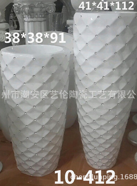 白色菱形贴钻玻璃钢落地大花瓶花器干花插花摆件客厅现代装饰品