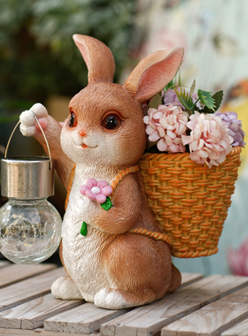 可爱兔子花盆太阳m能布景观灯花园户外庭院幼儿园装饰摆件多肉盆