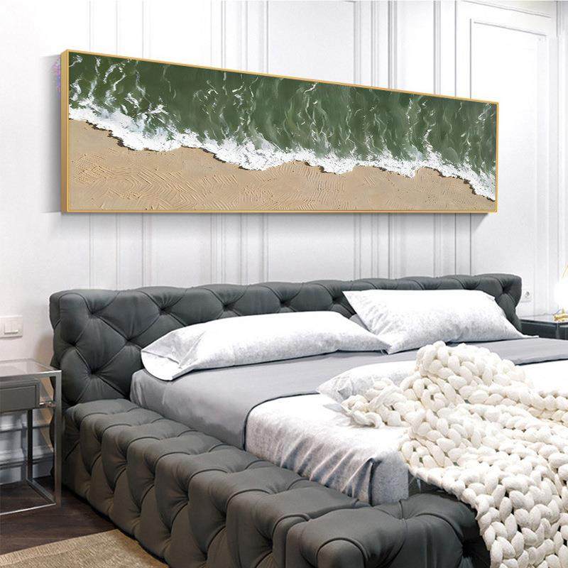 海浪厚肌理石英砂纯手绘油画客厅大幅横幅装饰画蓝色大海卧室挂画,淘宝优惠券,粉丝福利购,淘宝优惠卷