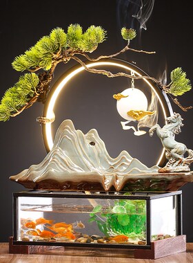 招财流水生财摆件创意喷泉循环水车鱼缸家居办公桌面开业乔迁礼品