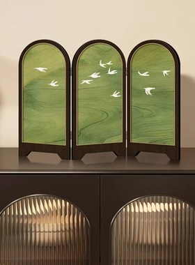 中古风桌面屏风摆件绿色飞燕客厅C装饰画法式复古餐厅玄关边柜摆