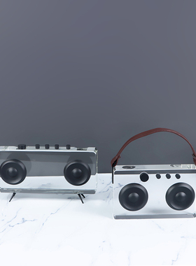 现代简约透明轻奢玻璃收音机录音机摆件客厅玄关样板房书房装饰品