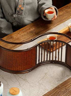 紫竹大漆曲面小屏风桌面竹编栅栏围栏隔断O竹制茶道装饰布景摆件