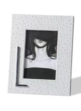 现代轻奢简约皮革相框组合摆件样板房衣帽间床头柜创意家居装饰
