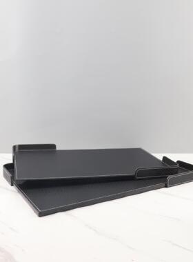欧式轻奢简约水晶烛台皮革托盘样板房玄关卧室家居客厅装饰品摆件
