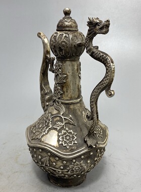 古董古玩仿古铜龙把藏壶水壶铜器提梁壶酒壶茶壶 乡下收藏复古