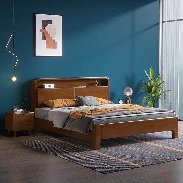 北欧实木床usb夜灯双人床家用1.8米主卧床公寓民宿床高箱储物婚床,淘宝优惠券,粉丝福利购,淘宝优惠卷