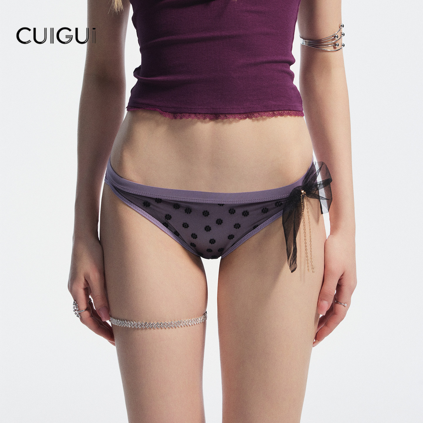 「CG」小香风气质纯欲风网纱透明内裤女立体碎花蝴蝶结紫色三角裤,淘宝优惠券,粉丝福利购,淘宝优惠卷