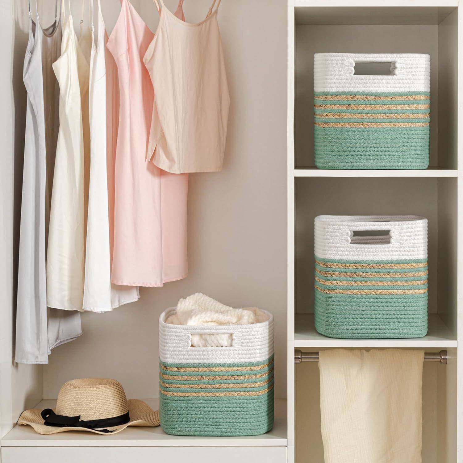 棉绳编织收纳筐桌面玩具杂物收纳篮衣柜陈列整理置物篮可折叠,淘宝优惠券,粉丝福利购,淘宝优惠卷