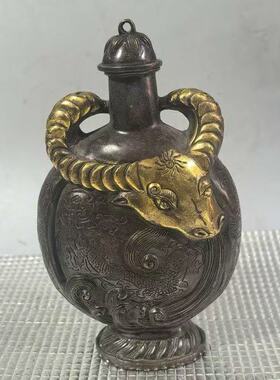 厂家 仿古铜鎏金双龙牛头水壶酒壶茶壶商店店铺家居家具摆件