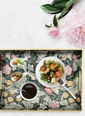 长方形塑料装饰托盘茶几咖啡桌收纳摆件纯手工R贴花纸酒店早餐托