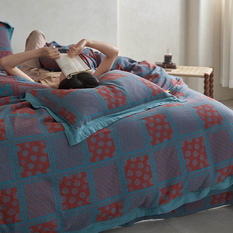 全棉纯棉双层纱四件套夏被床单床笠四季简约印花床上用品裸睡,淘宝优惠券,粉丝福利购,淘宝优惠卷