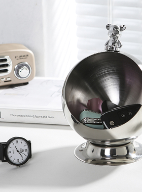 创意网红入户玄关钥匙收纳摆件进门口现代轻奢杂物盒子不锈钢收纳