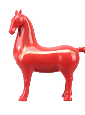 新中式陶瓷红色马客厅玄关招财酒柜摆件装饰工艺品办公室书房摆设