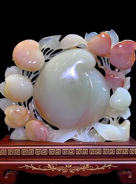 玉石蟠桃摆件中式家居客厅玄关柜装饰工艺爷爷老人长辈祝寿桃贺礼