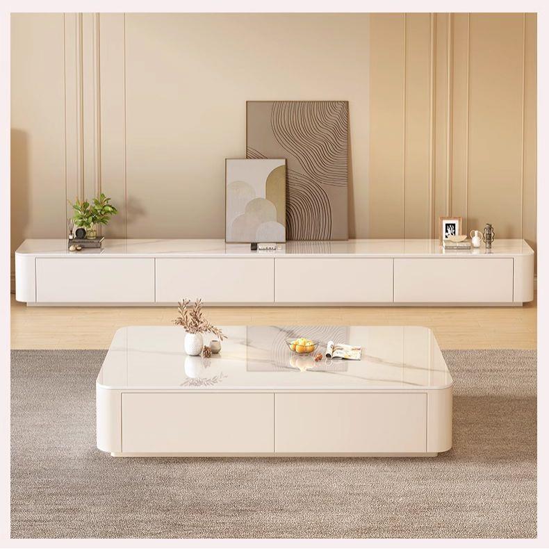 Cream style household living room small apartment floor-standing tempered glass coffee table TV cabinet combination living room TV cabinet set