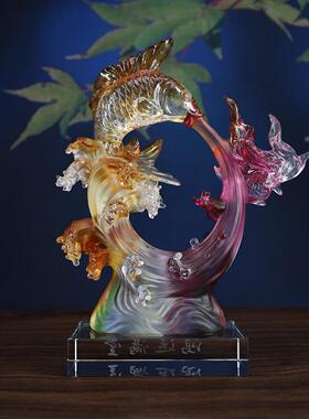 锋明琉璃招财鱼摆件工艺品摆件客厅酒柜家居装饰品乔迁新居礼物