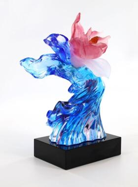 锋明古法琉璃摆件乔迁新居礼品高端家居装饰轻奢琉璃工艺品玉兰花