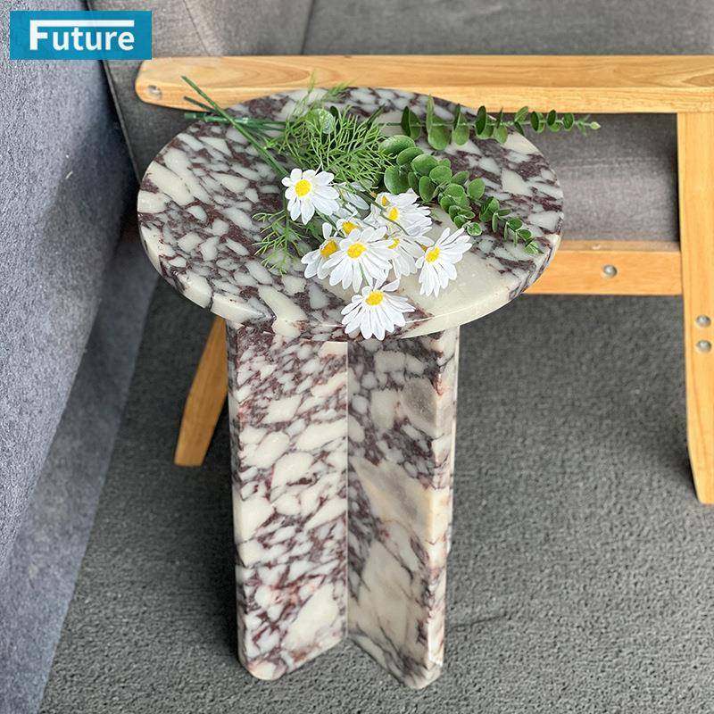 天然卡紫色大理石边几 简约撞色角桌茶花艺展示底座边柜圆咖啡桌,淘宝优惠券,粉丝福利购,淘宝优惠卷