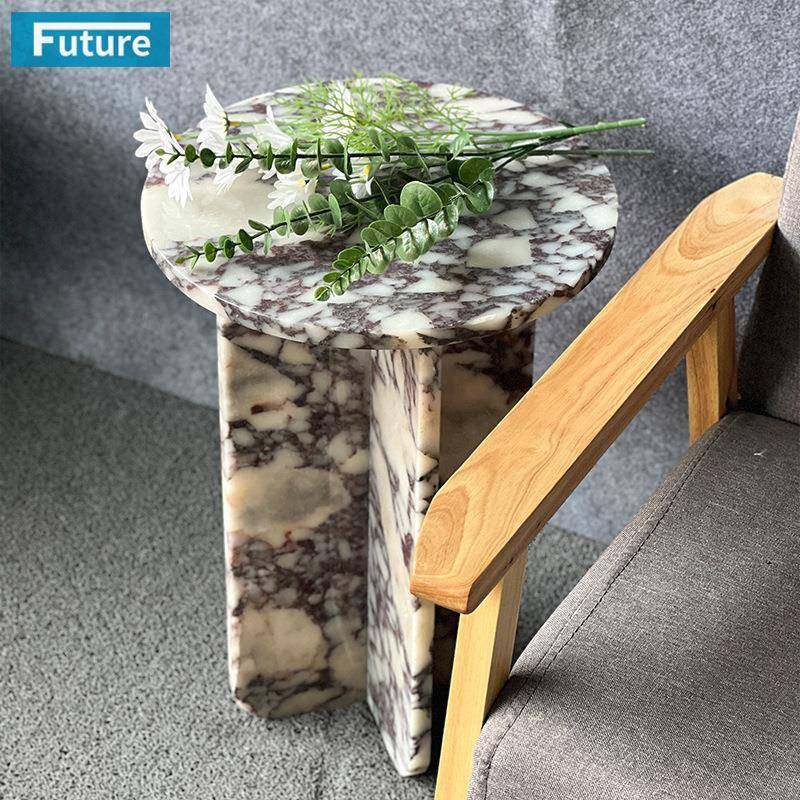 天然卡紫色大理石边几 简约撞色角桌茶花艺展示底座边柜圆咖啡桌,淘宝优惠券,粉丝福利购,淘宝优惠卷