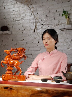 花梨木雕刻梅花鹿白菜摆件家居客厅办公室桌面装饰工艺品开业礼品