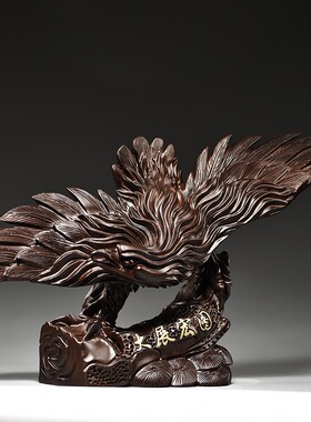 黑檀木雕大展宏图实木雕刻动物老鹰工艺品摆件家居玄关办公室装饰